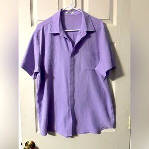 Coofandy Men's Purple Short Sleeve Button-front Shirt Large